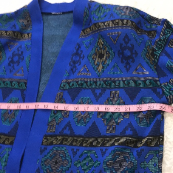 Graff Californiawear Vintage Open Front Cardigan Geometric Royal Blue/Gold/Green - Picture 9 of 15